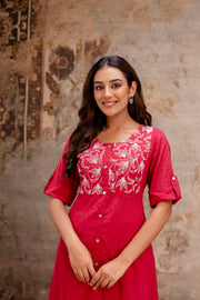 Elegant traditional red kurta pant set for women