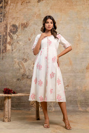 Embroidered cotton middy dress Aaronee