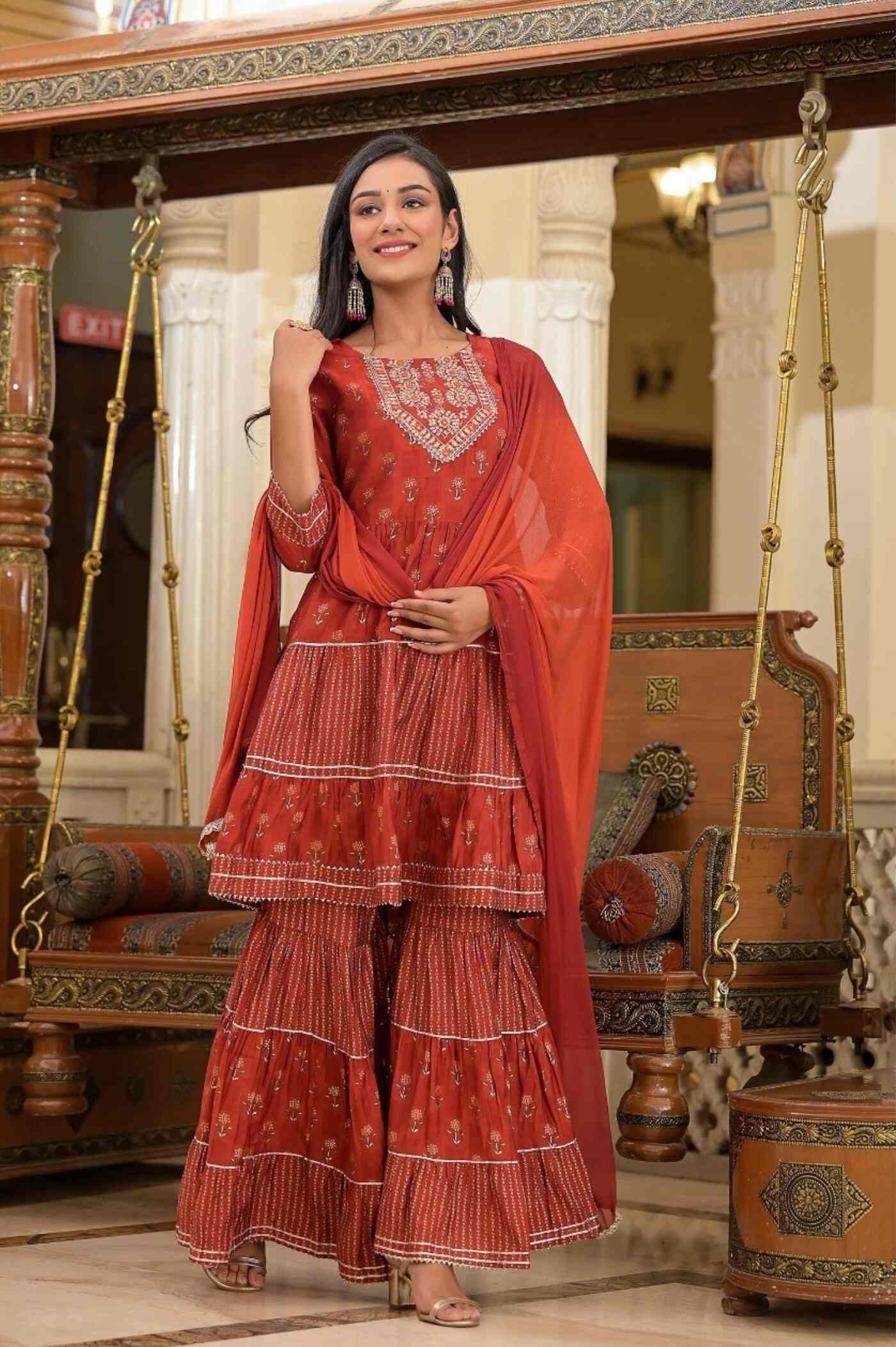 Explore the Traditional Charm Sharara Set with Dupatta