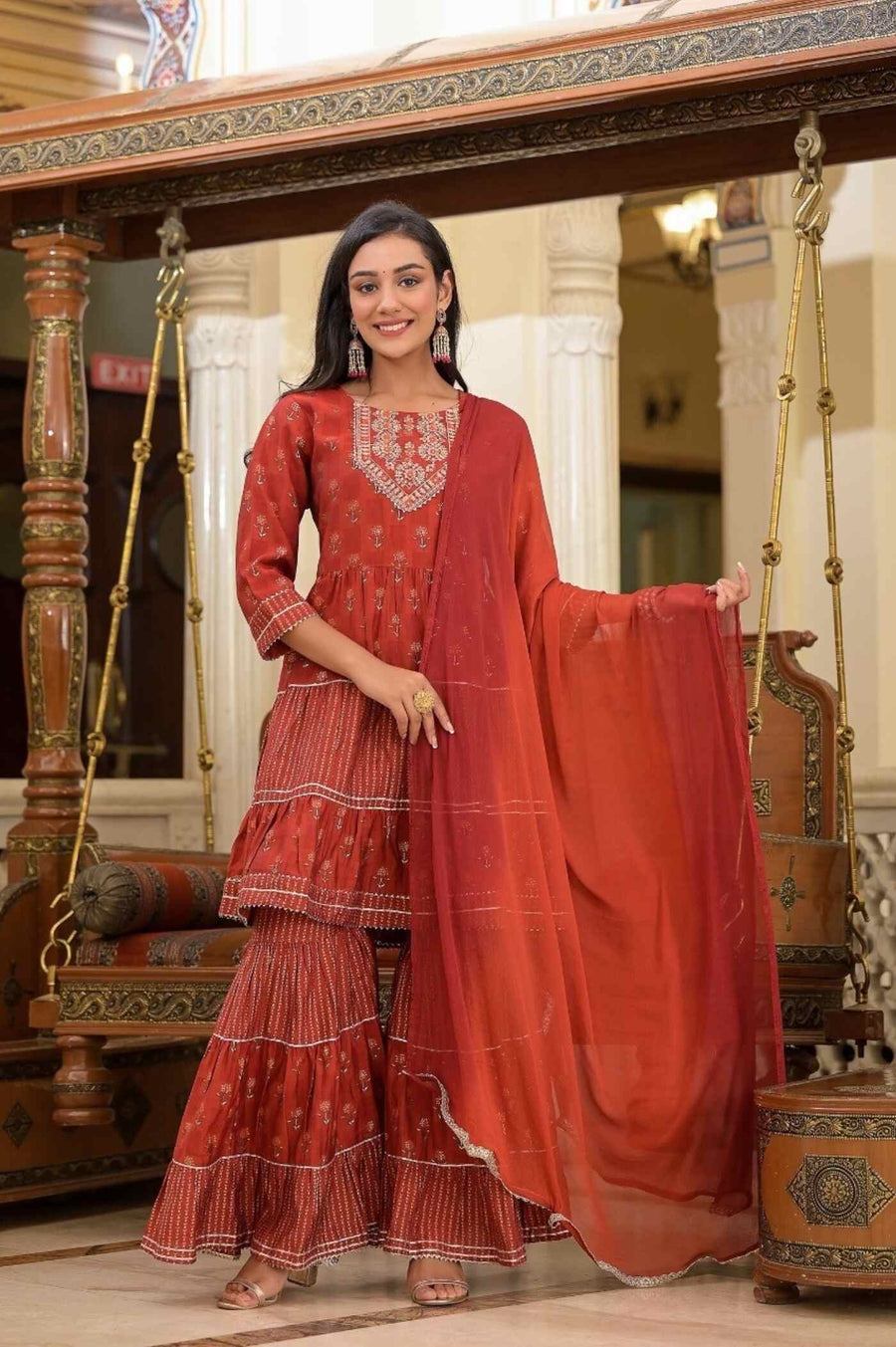 Explore the Traditional Charm Sharara Set with Dupatta