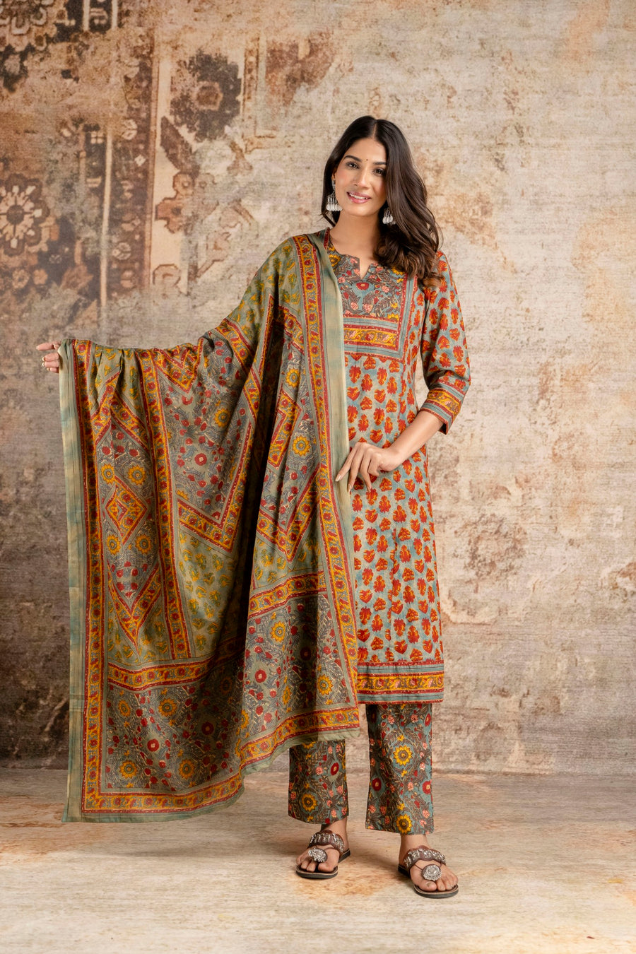 Ethnic kurta with traditional floral motifs
