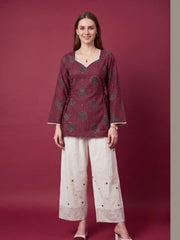 Aaronee Wine Printed Premium Cotton Farshi Salwar Set for Women
