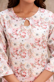 Feminine floral printed kurta with coral pants
