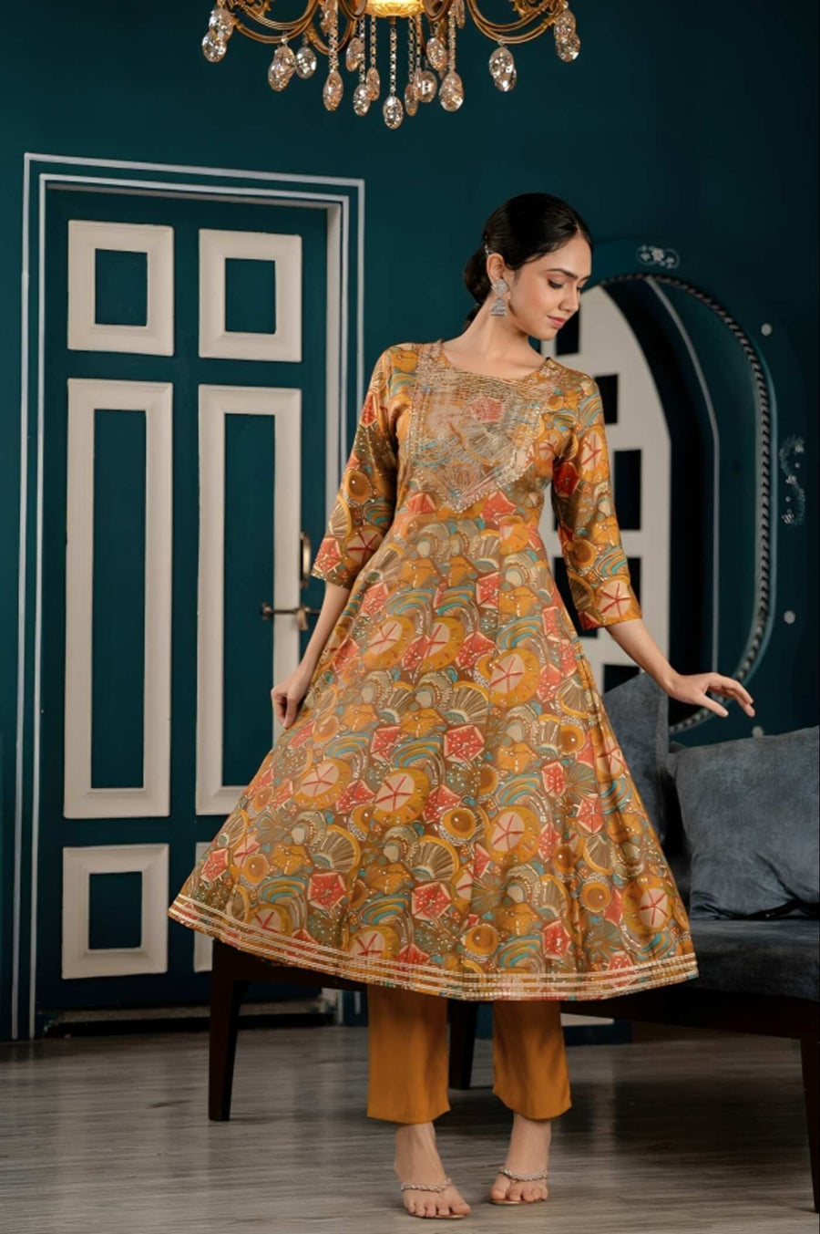 Embroidered Anarkali Set with Dupatta: Elegant Charm