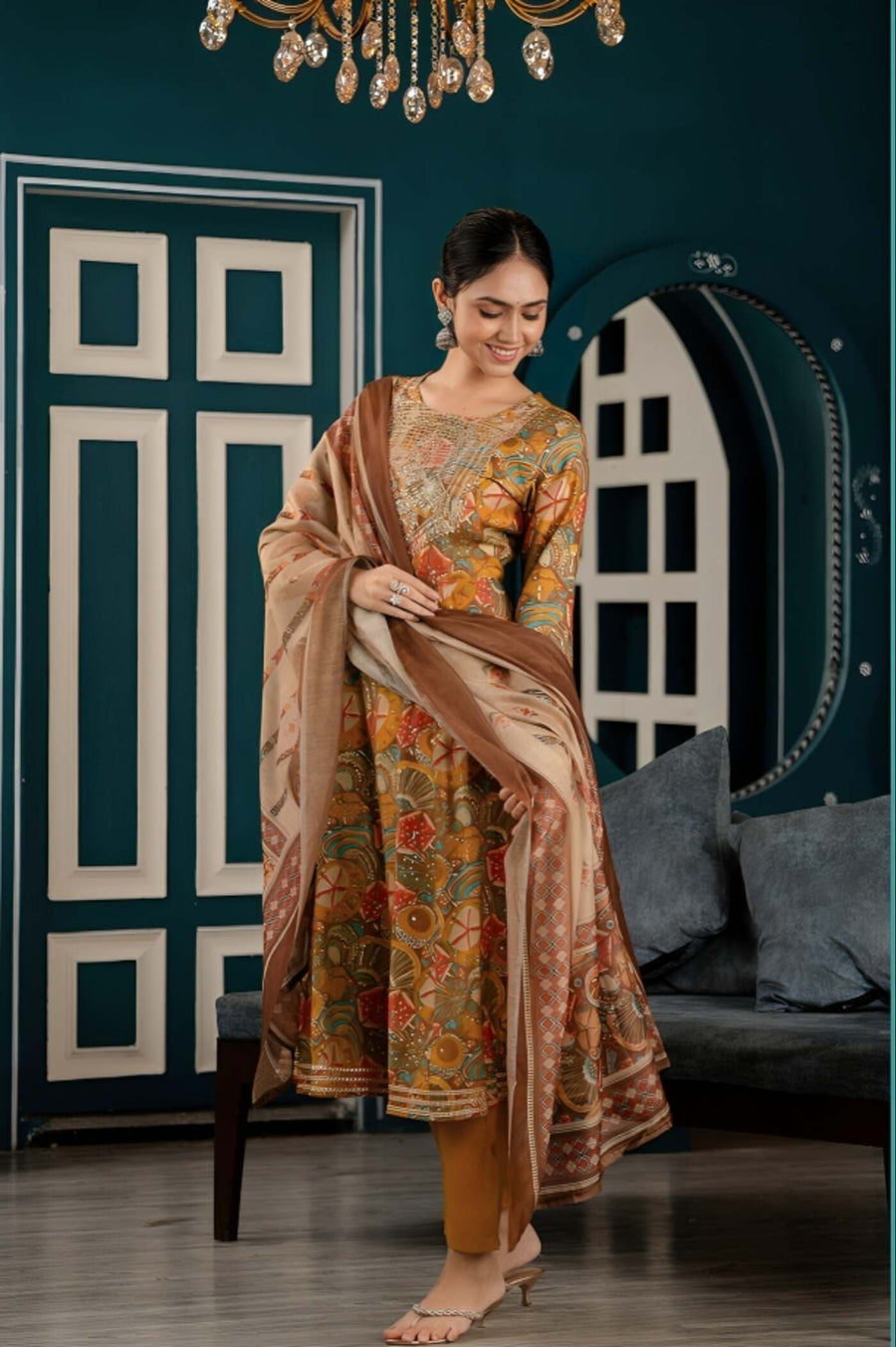 Embroidered Anarkali Set with Dupatta: Elegant Charm