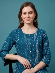 Stylish Blue Printed Cotton Kurti for Women