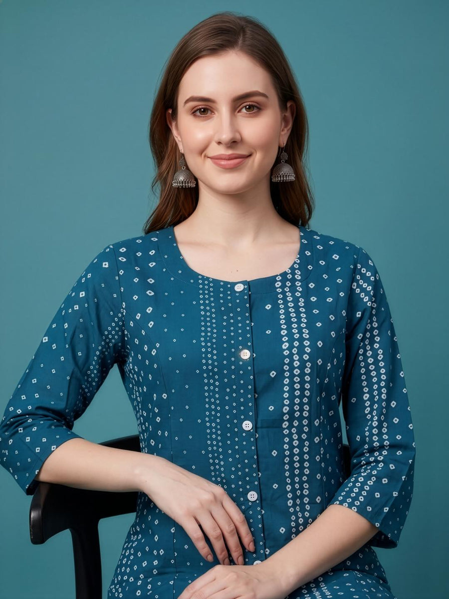 Stylish Blue Printed Cotton Kurti for Women