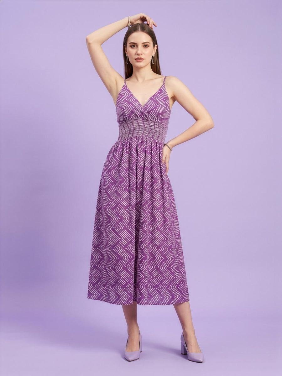 Sleeveless V-neck cotton midi dress by Aaronee