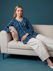 Aaronee Indigo Blue Cotton Ethnic Wear Set