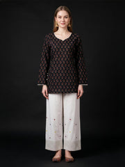 Aaronee Brown Printed Cotton Farshi Salwar Set for Women
