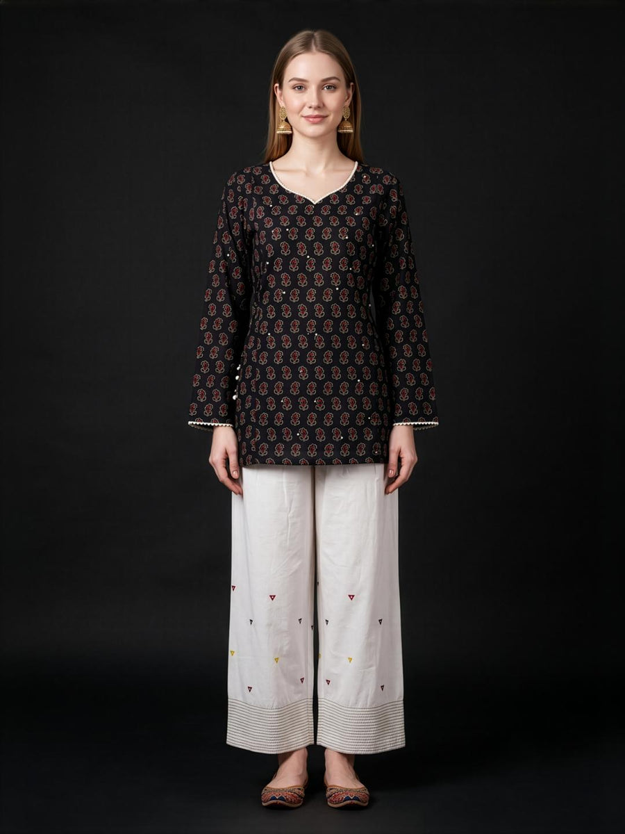 Aaronee Brown Printed Cotton Farshi Salwar Set for Women