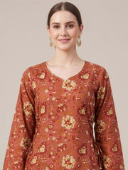 Aaronee Peach Cotton Ethnic Wear Set