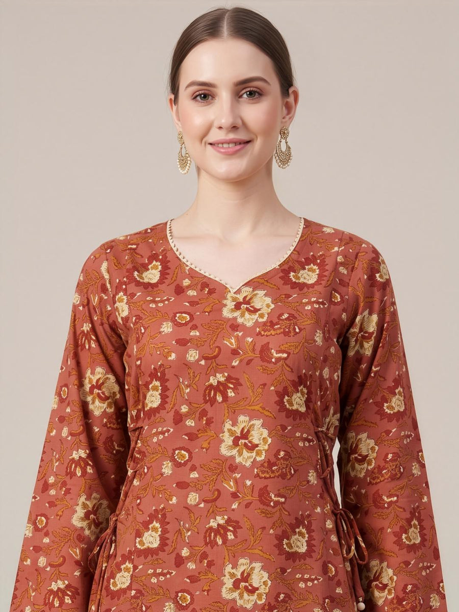 Aaronee Peach Cotton Ethnic Wear Set