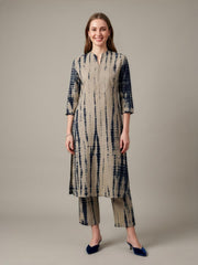 Aaronee Beige Printed Cotton Flax Kurta Set for Women