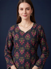 Traditional Black Floral Cotton Kurta and Farshi Salwar