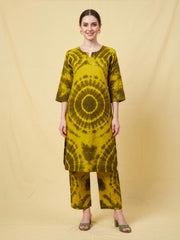 Aaronee Mustard Printed Cotton Kurti Set for Women