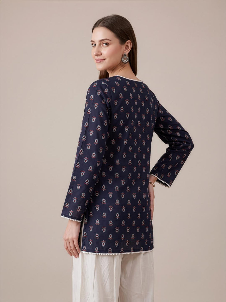 Elegant  Blue Office Wear Cotton Kurti