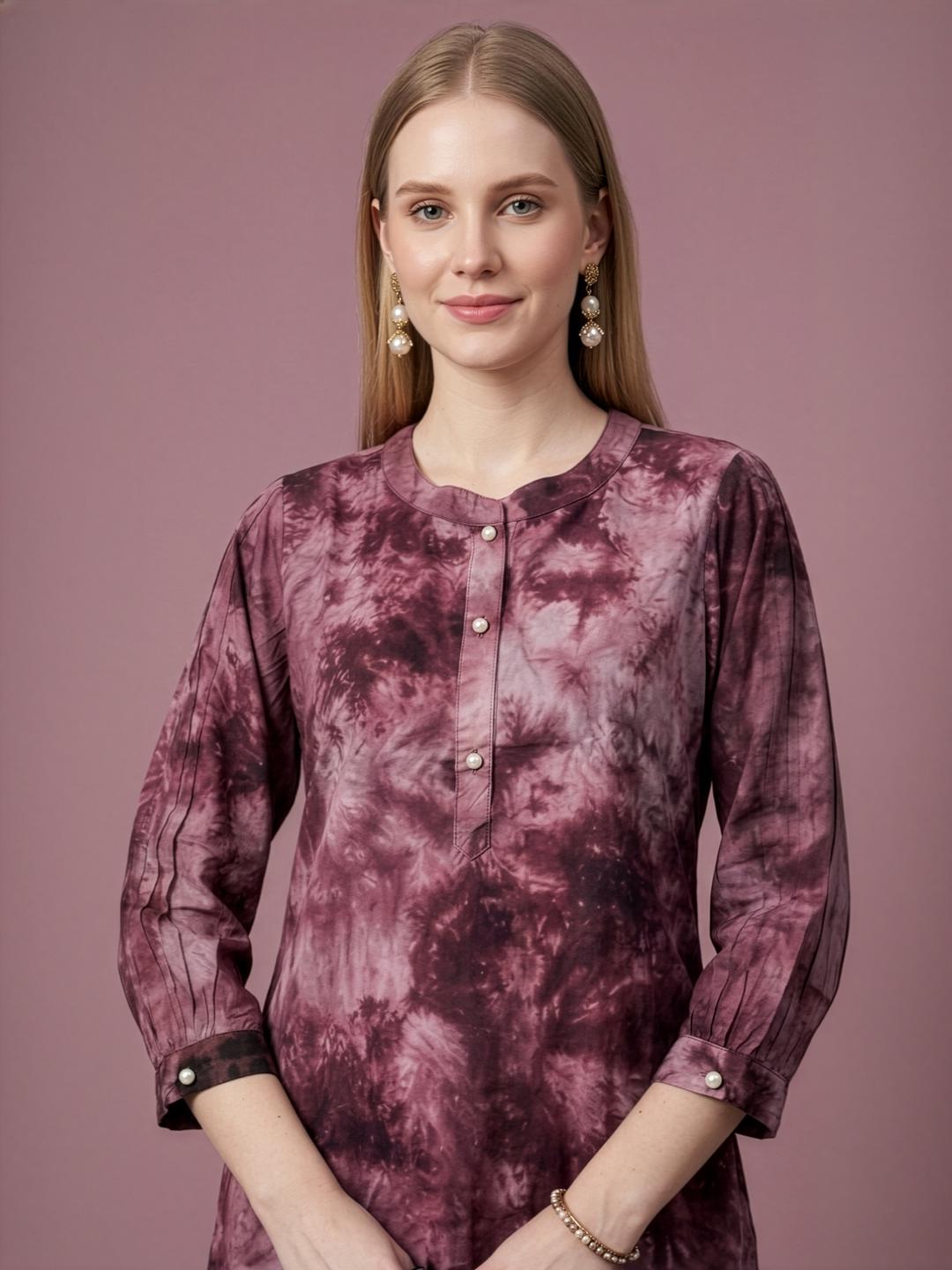 Brown Rayon Kurta with White Cotton Palazzo Set