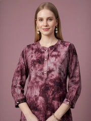 Brown Rayon Kurta with White Cotton Palazzo Set
