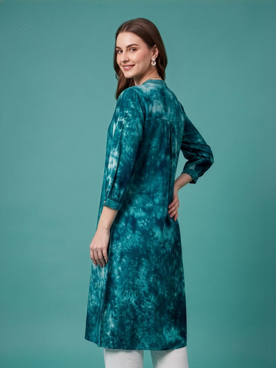Aaronee Teal Blue Rayon Cotton Palazzo Kurta Set