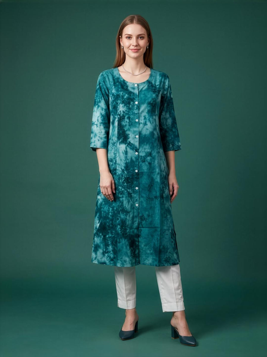 Aaronee Teal Green Rayon Kurti for Women