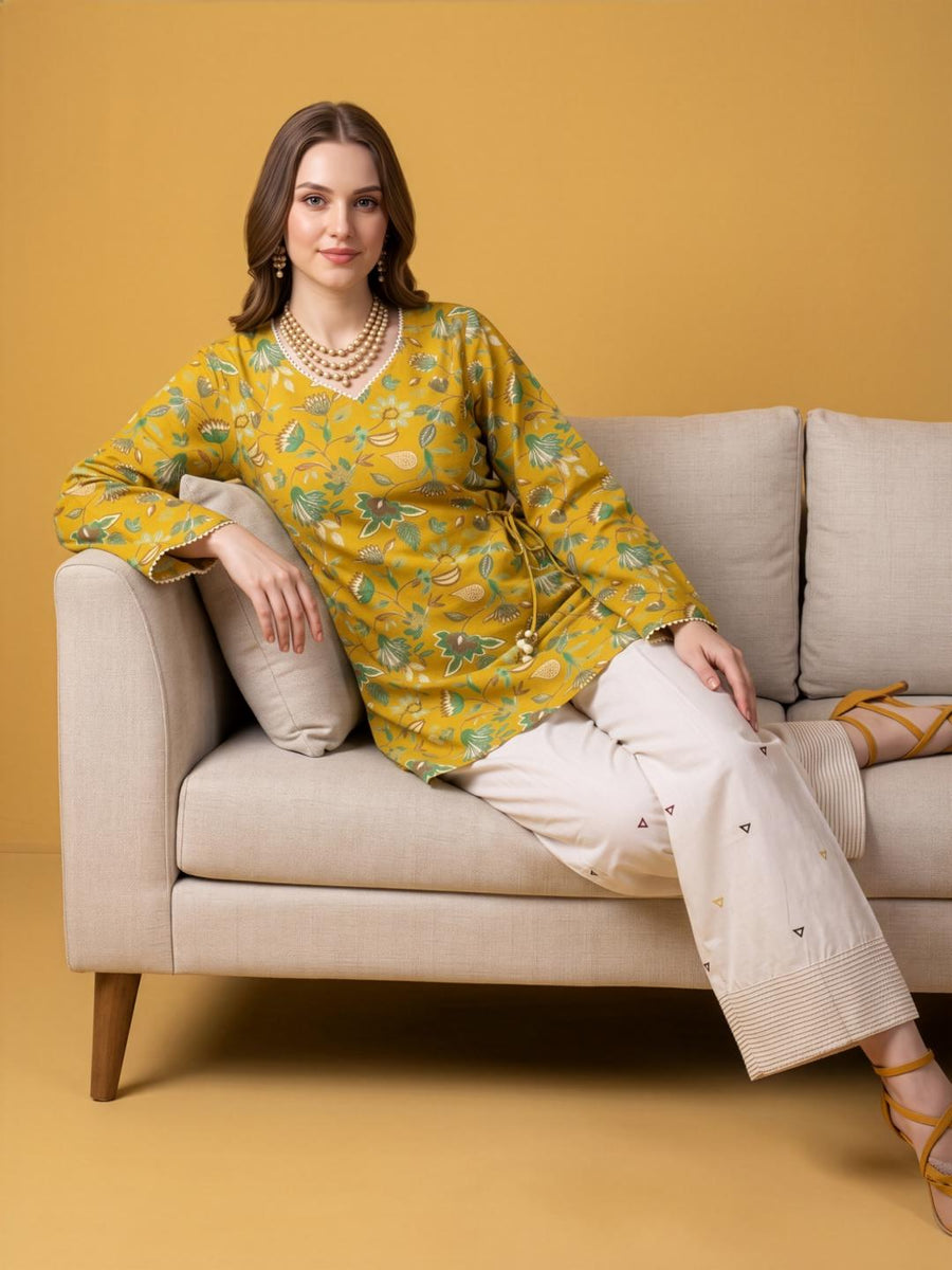Aaronee Mustard Yellow Cotton Ethnic Wear Set
