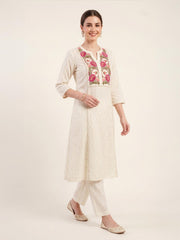 Aaronee  White Embroidered Premium Cotton Kurta Set for Women