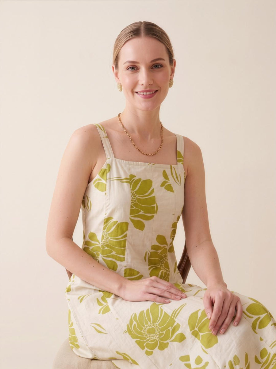 Comfortable breathable premium cotton floral midi dress