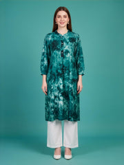 Aaronee Teal Green Rayon Kurta Set with Cotton Palazzo for Women
