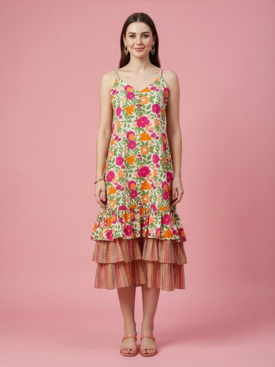 Premium cotton floral summer dress with shoulder straps
