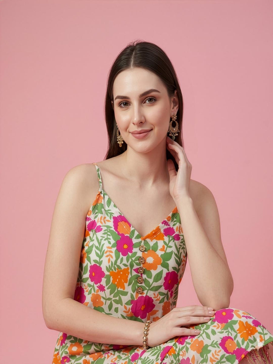 Aaronee floral printed premium cotton midi dress for everyday wear