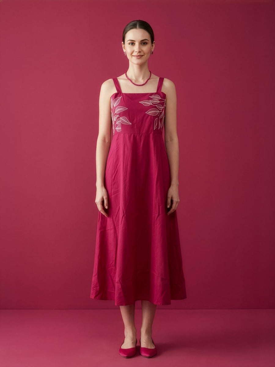 Elegant embroidered cotton summer dress for women