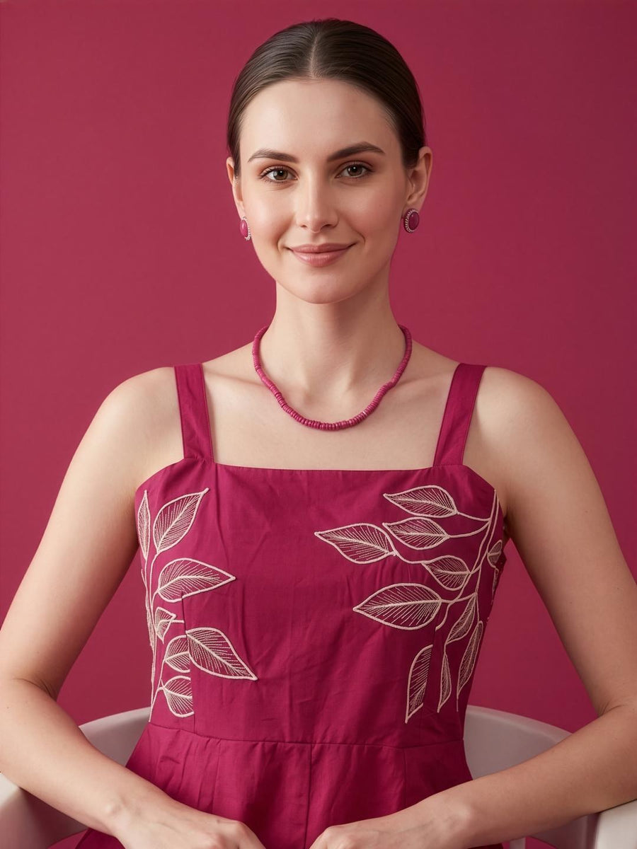 Casual bright pink cotton midi dress by Aaronee