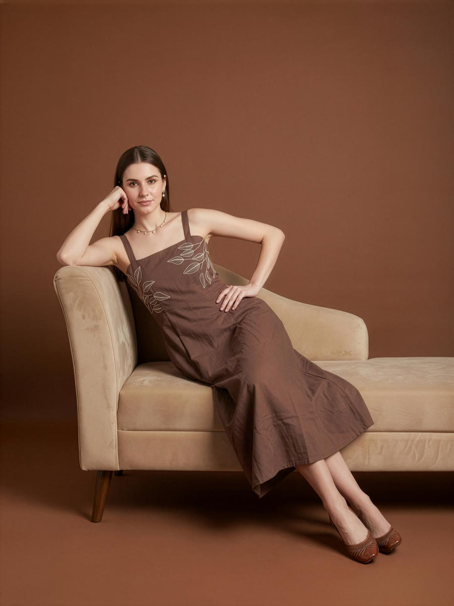 Elegant embroidered cotton summer midi dress by Aaronee