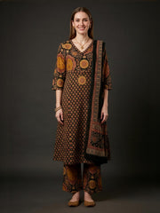 Aaronee Black Printed Kurta Set with Dupatta for Women