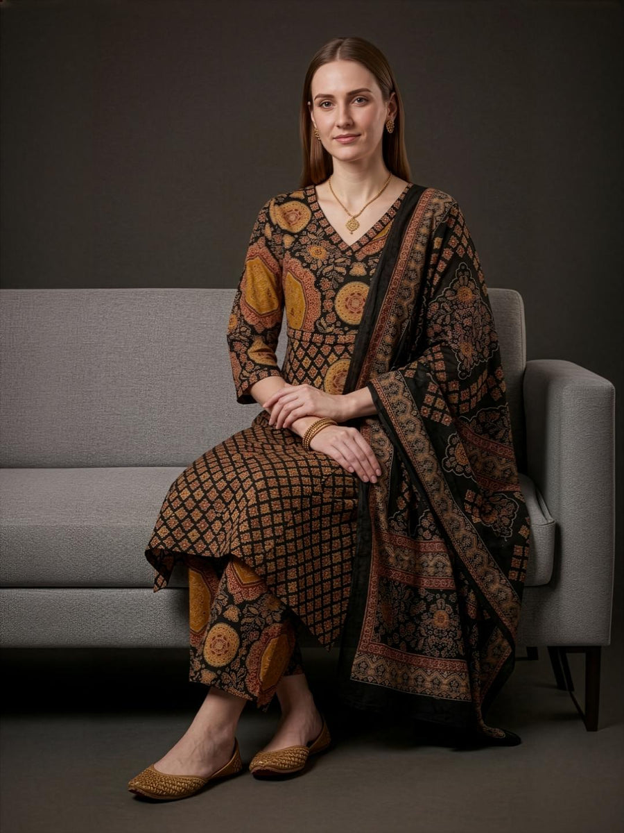 Women's Designer Ethnic Kurta with Printed Dupatta