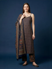 Aaronee Blue Sleeveless Printed Kurta Set with Dupatta