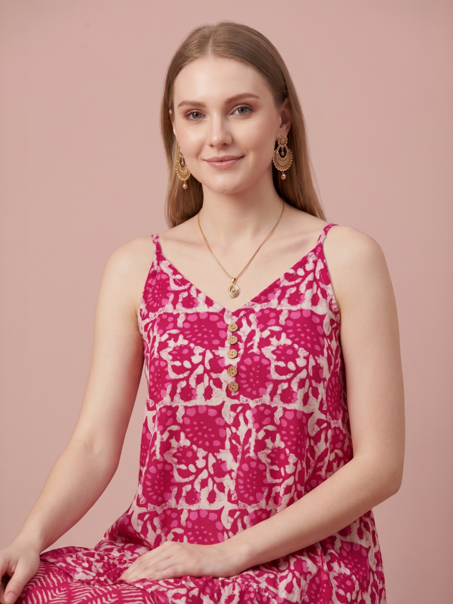 Casual A-line printed cotton dress for women