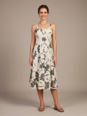 Aaronee women's grey floral premium cotton midi dress
