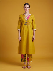 Aaronee Mustard Premium Cotton Kurta Set for Women