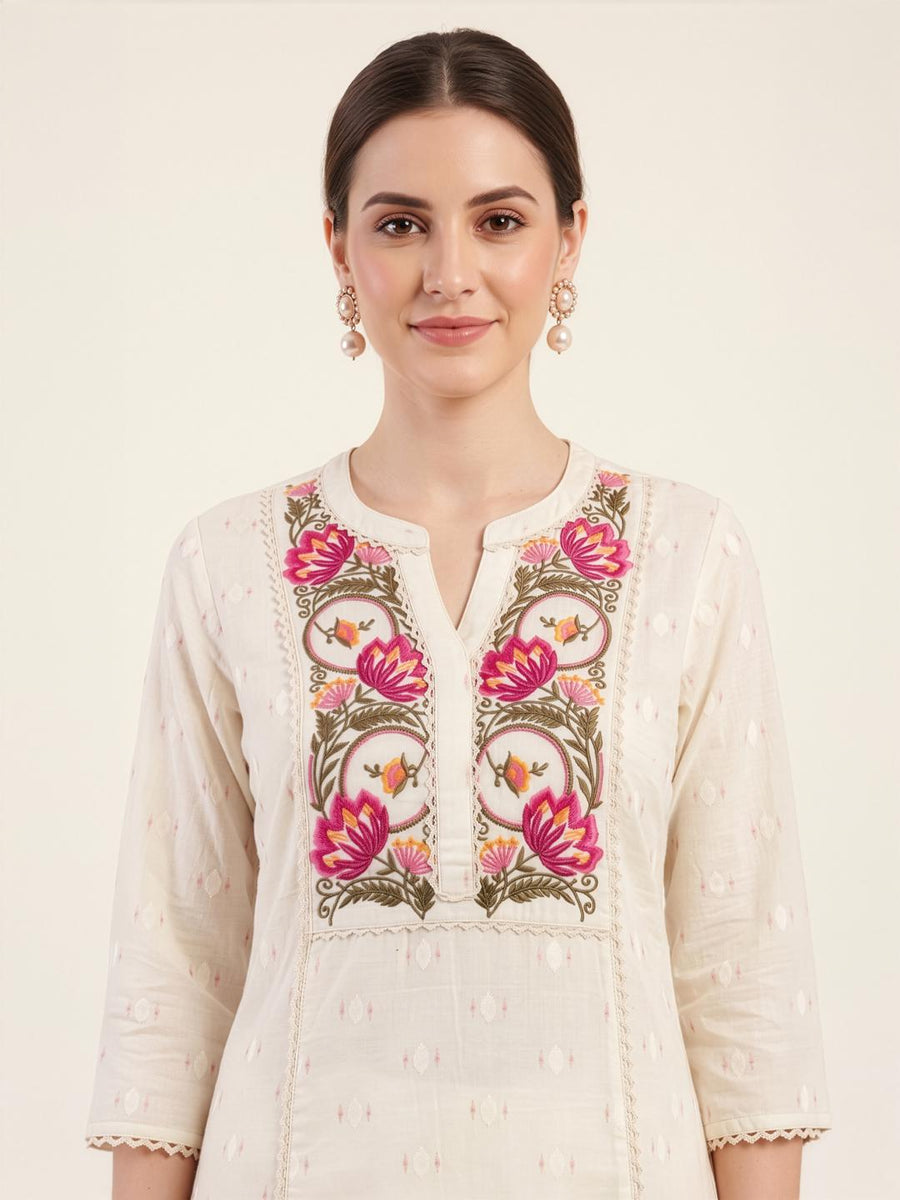 Floral Embroidered Premium Cotton Kurta Set for Women