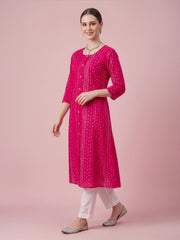 Breathable Pink Premium Cotton Ethnic Kurti for Casual Wear