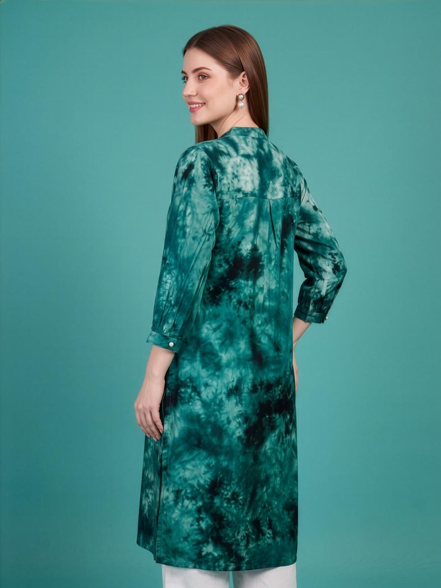 Aaronee Teal Green Rayon Cotton Palazzo Kurta Set