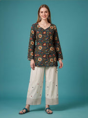 Aaronee Sky Blue Printed Cotton Farshi Salwar Set for Women