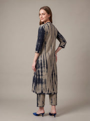 Beige Printed Kurta with Matching Straight Pants