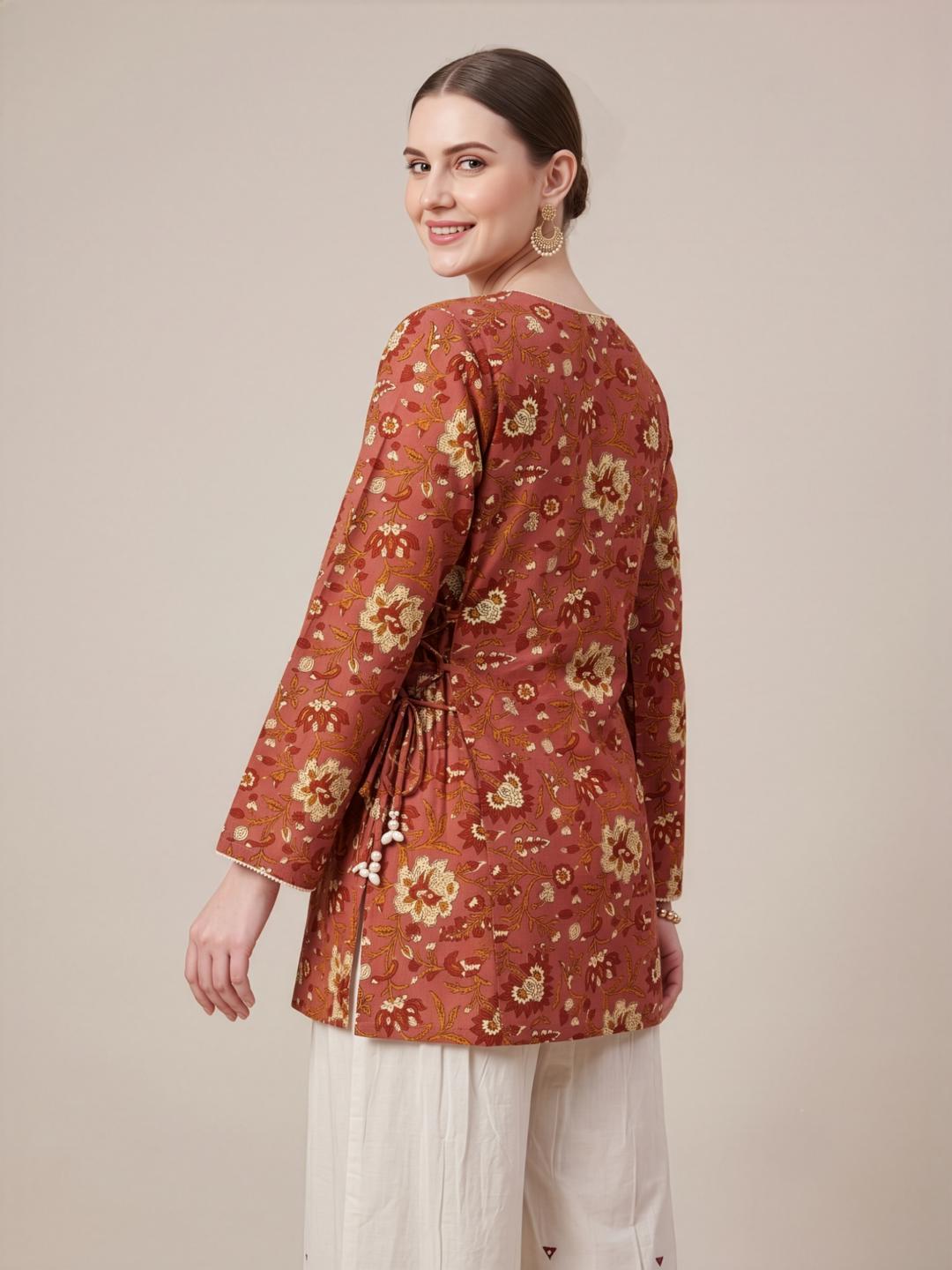 Aaronee Peach Printed Cotton Farshi Salwar Set for Women
