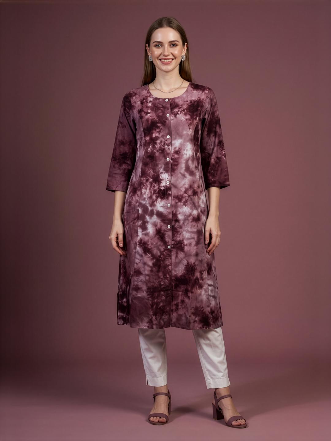 Aaronee Brown Printed Rayon Straight Kurti for Women