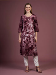 Aaronee Brown Printed Rayon Straight Kurti for Women