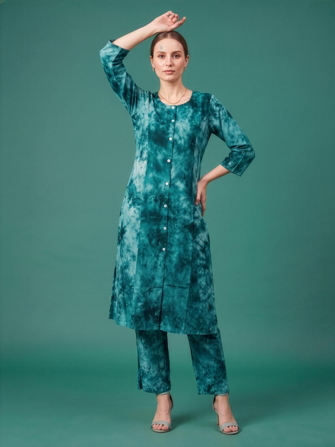 Women's Teal Green Cotton Kurta with Straight Pant