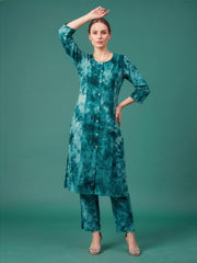 Women's Teal Green Cotton Kurta with Straight Pant